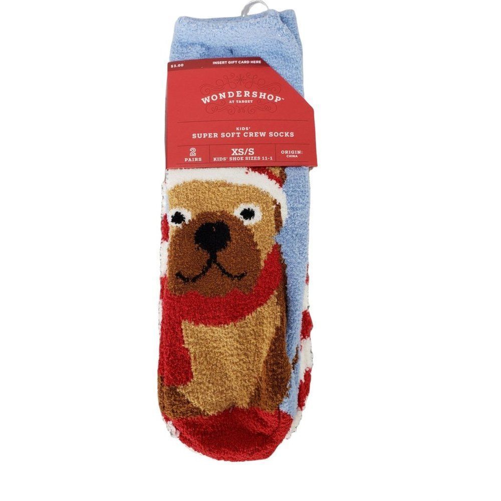 Wondershop Fleece Kids Super Soft Crew Socks XS/S 11-1 2 pairs Dogs striped